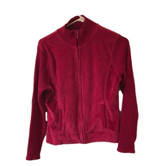 Evan-Picone Pink Faux Velvet Zip up jacket - Picture 1 of 8